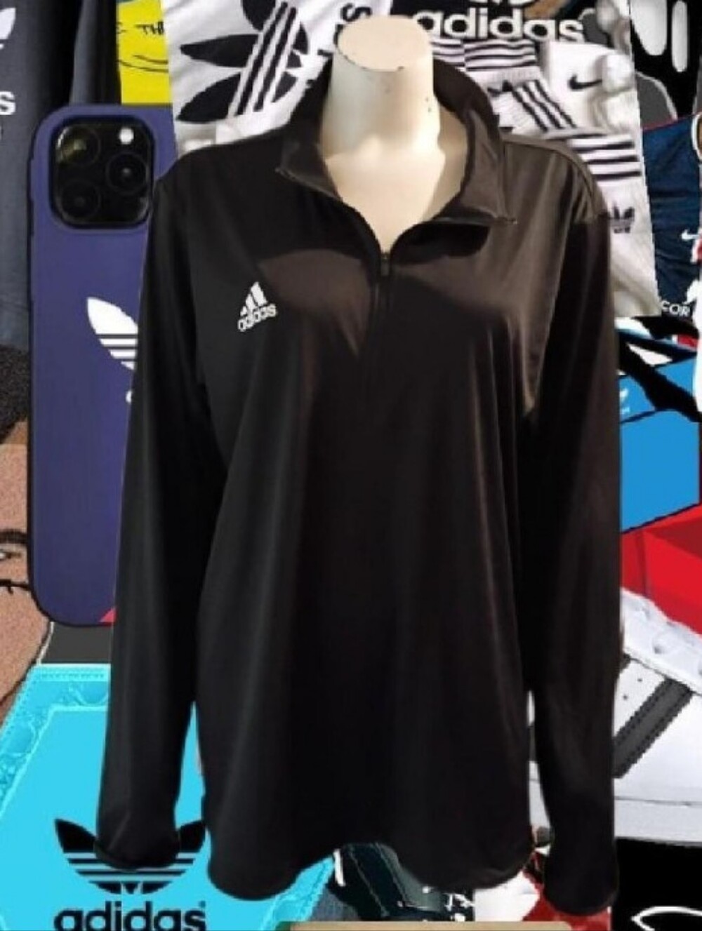Adidas Men's Black Performance 1/4-Zip Pullover With White Logo Size Large